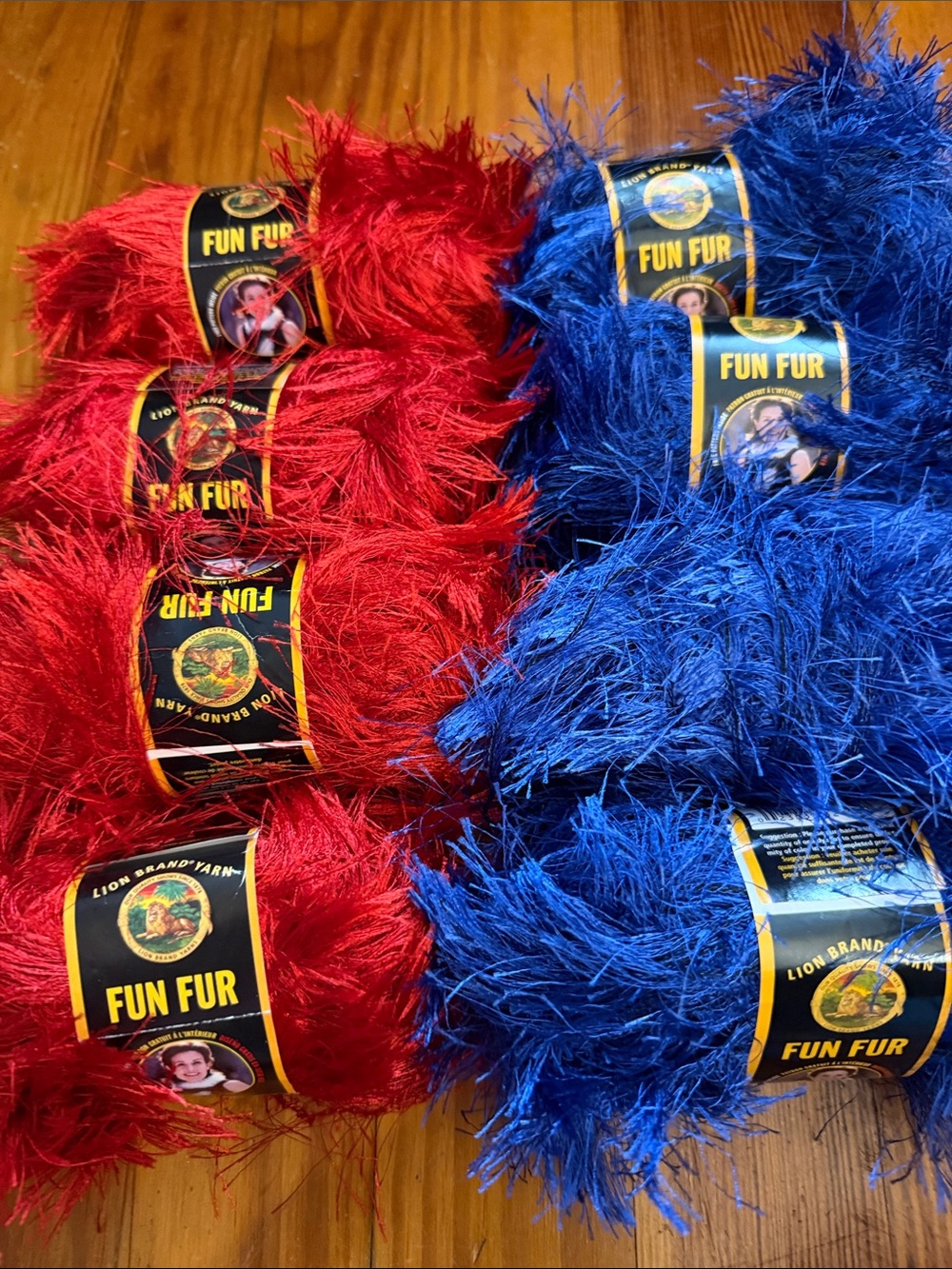 Fun Fur Yarn - 4 Red and 4 Blue